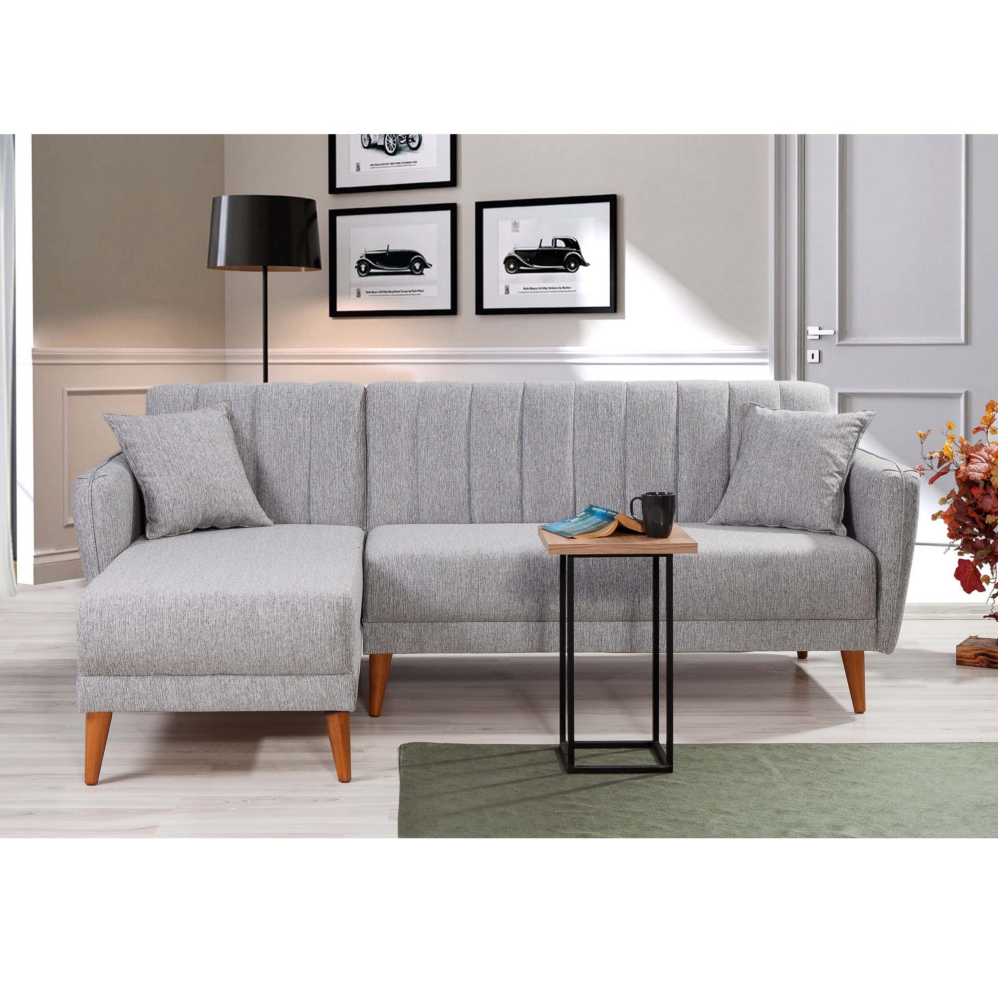 Sofá cama con chaiselongue Taif gris claro 225x150x85cm