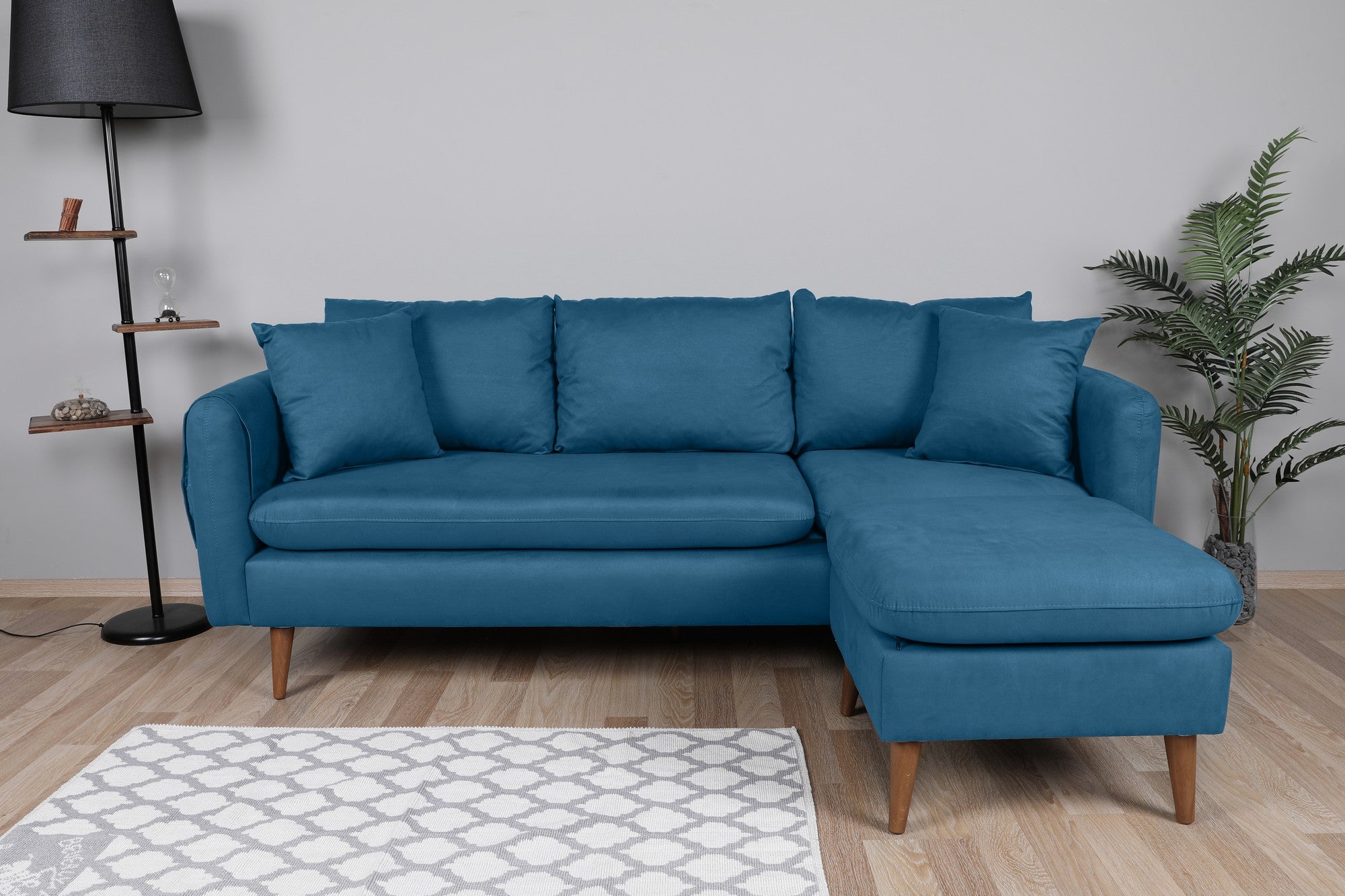 Sofá con chaiselongue Nilo azul 215x145x91cm