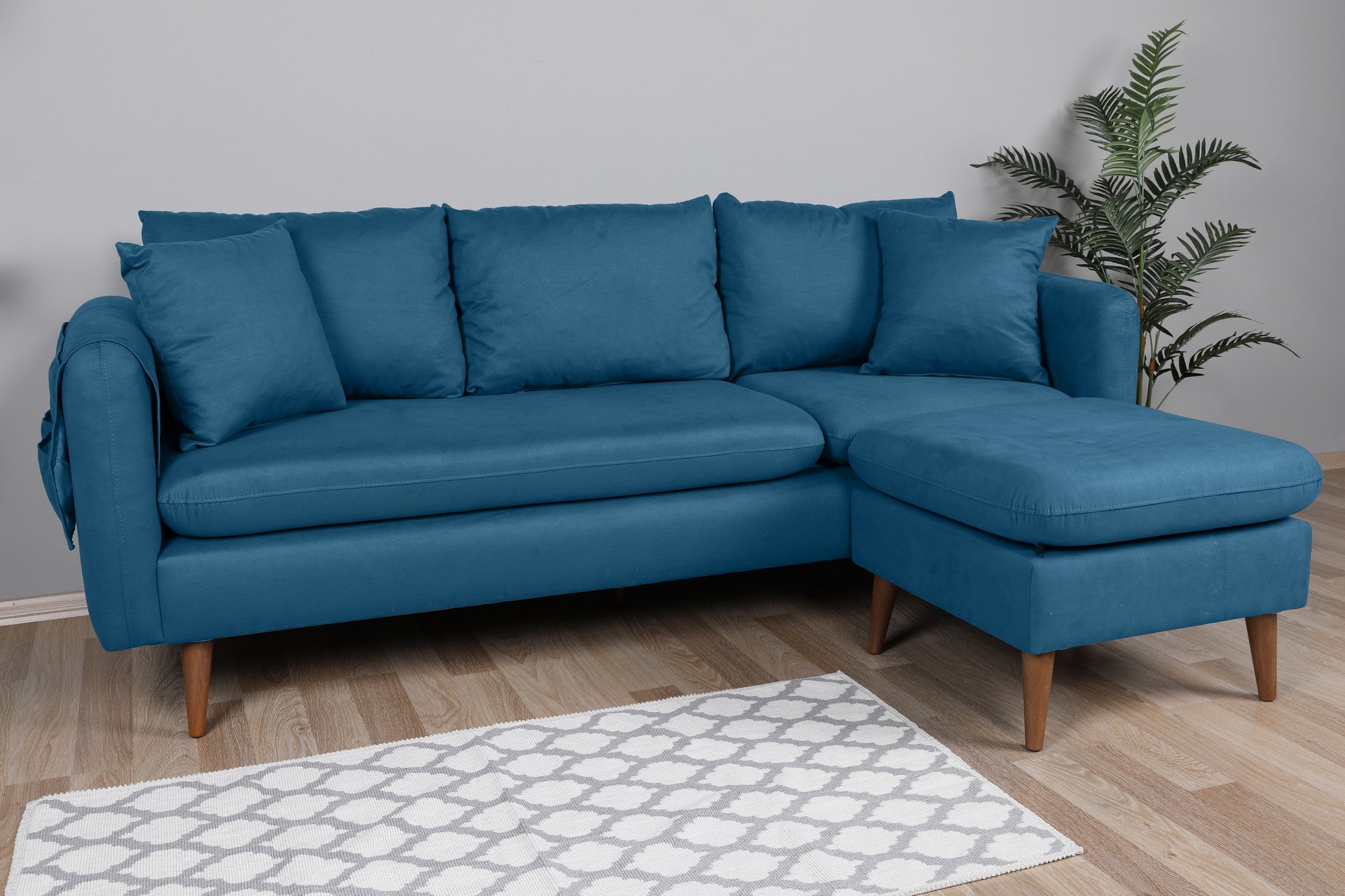 Sofá con chaiselongue Nilo azul 215x145x91cm