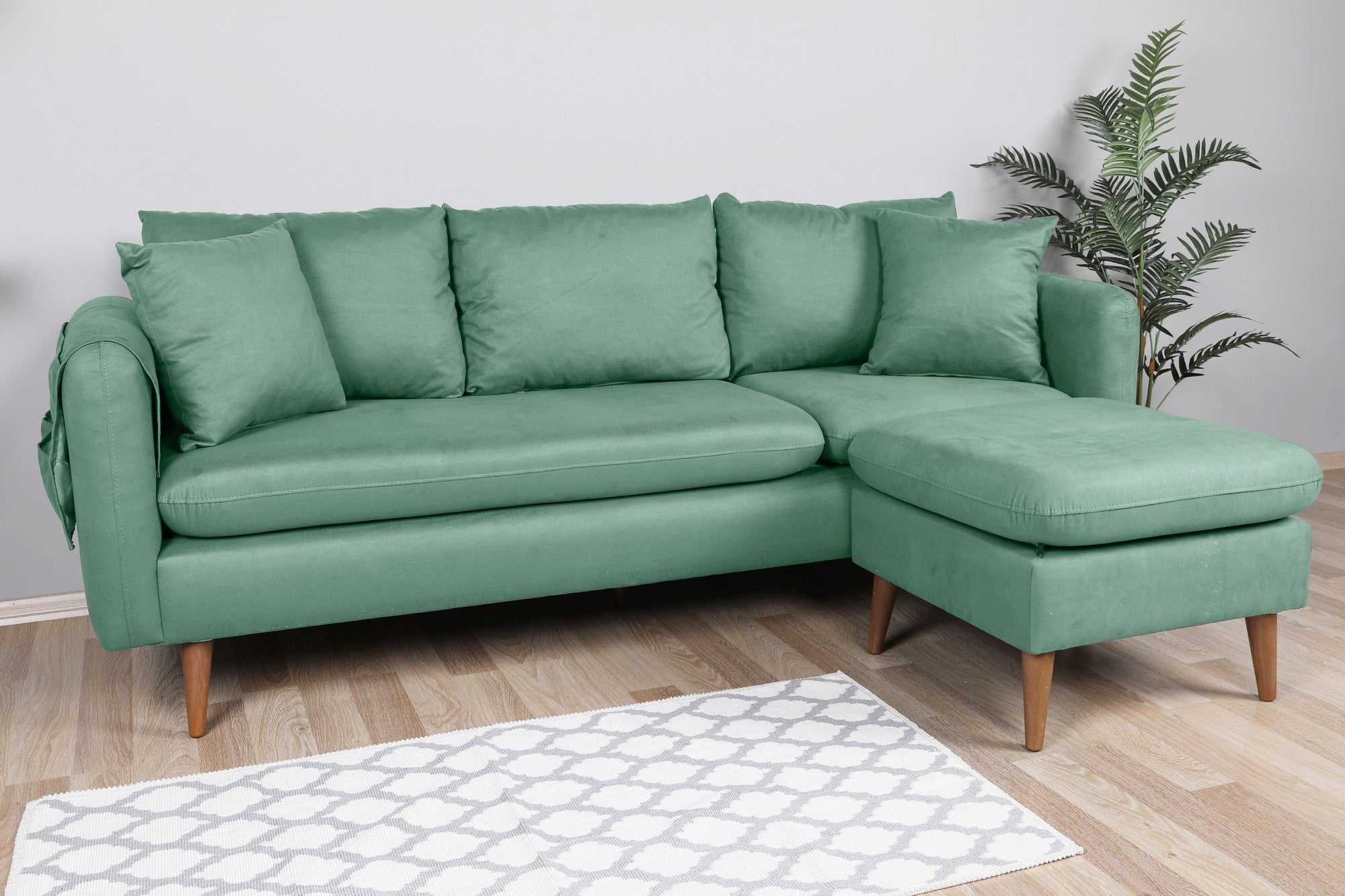 Sofá con chaiselongue Nilo verde 215x145x91cm