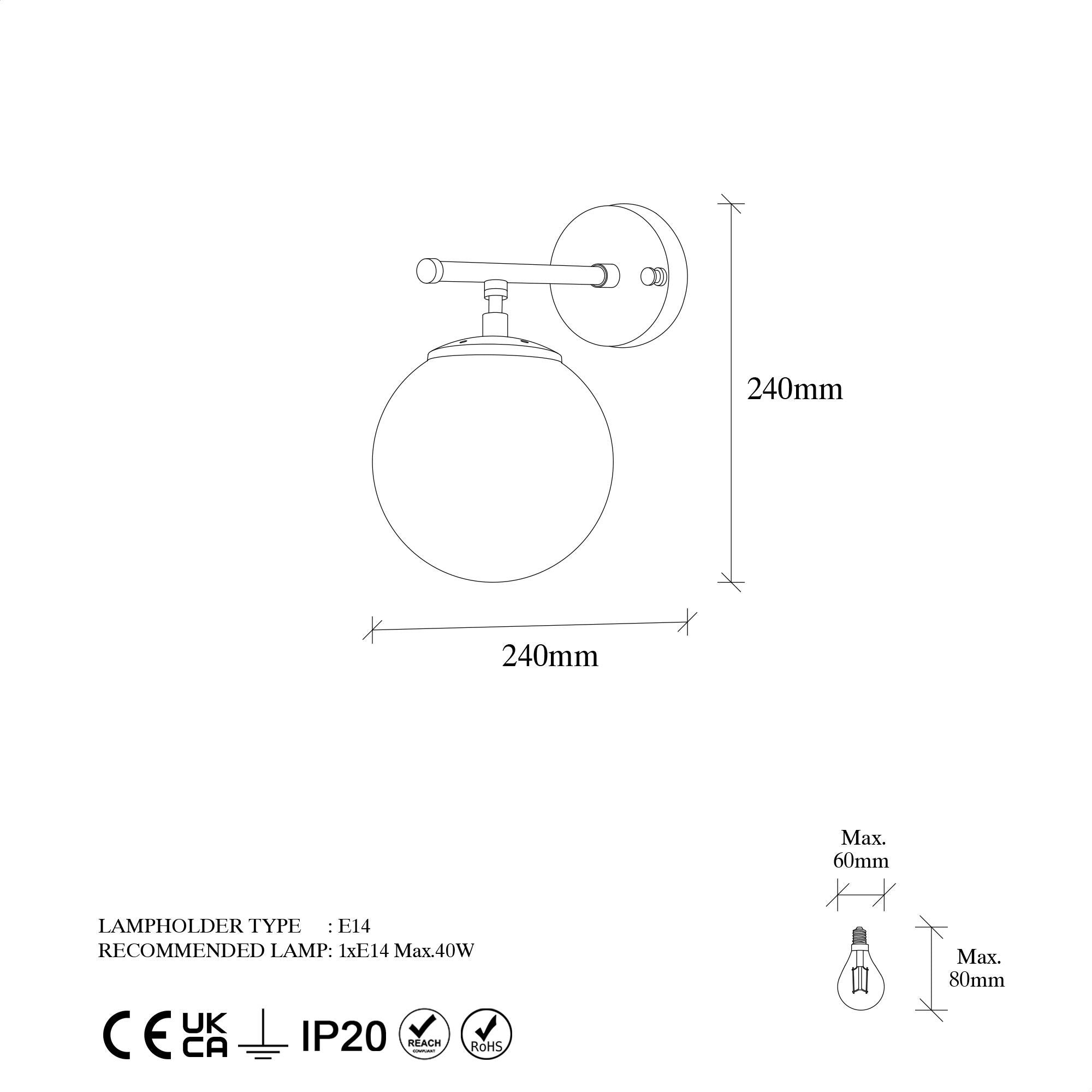 Aplique de pared Asosa 15x24x24cm