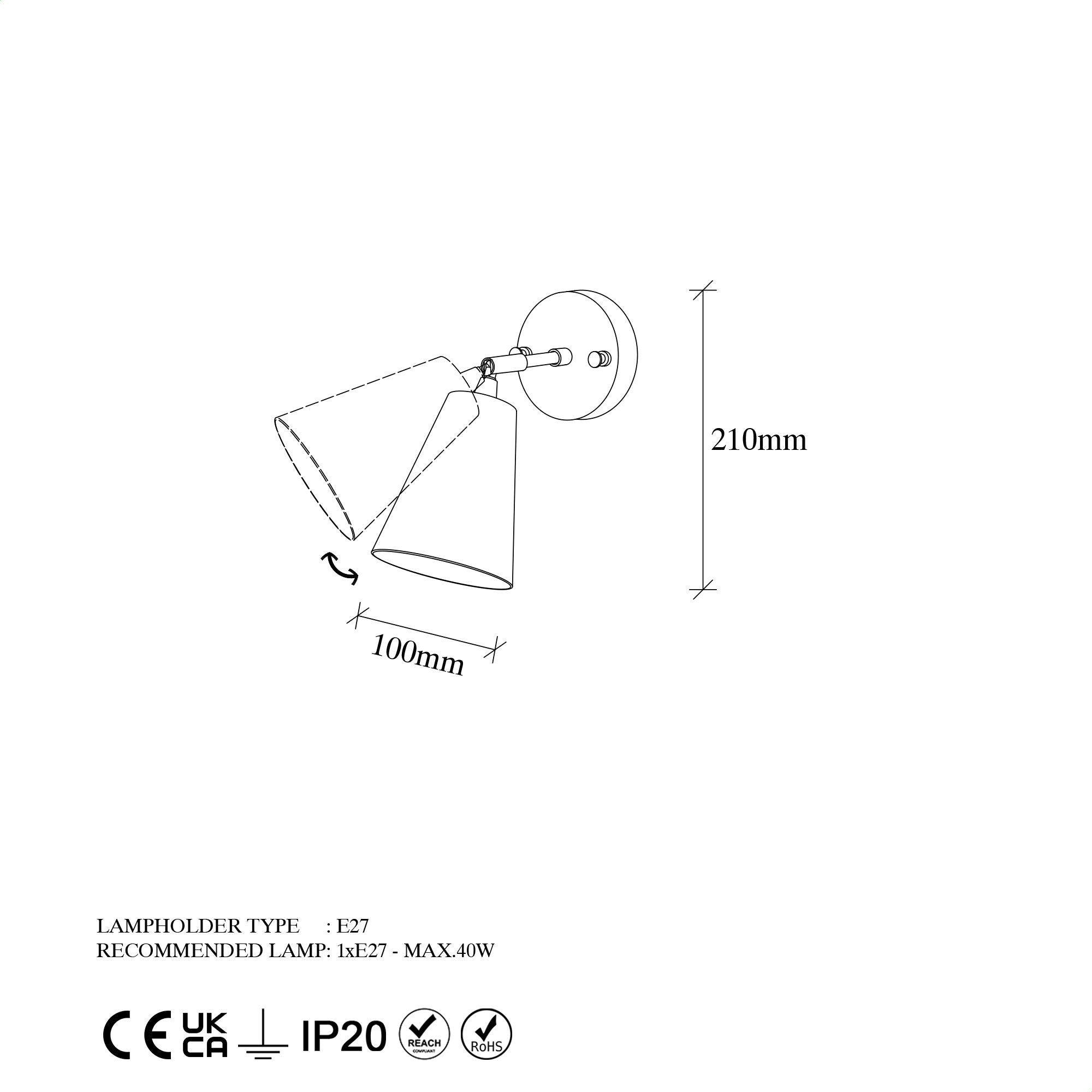 Aplique de pared Monti 10x26x21cm